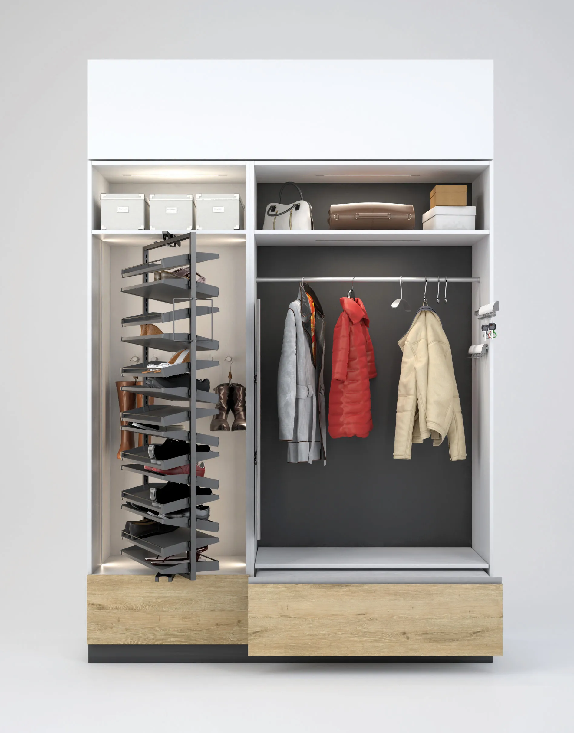 Offener Garderobenschrank mit Kleiderstange