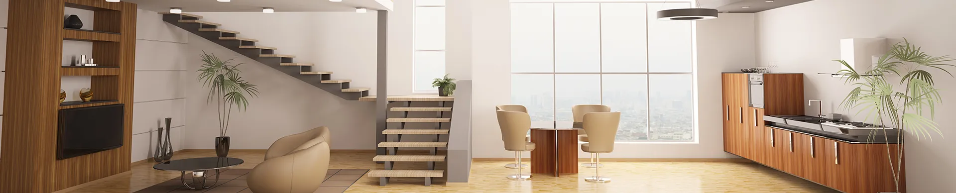 Massivholztreppe in einem hellen Wohnhaus