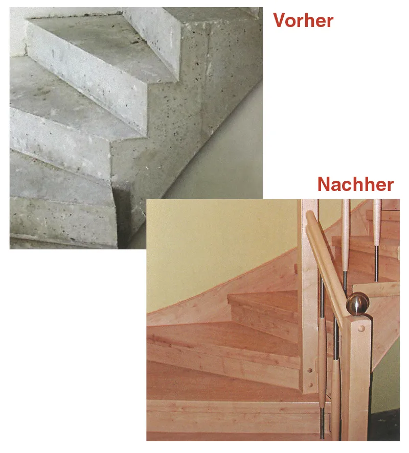 Treppenstufe vor und nach der Renovierung